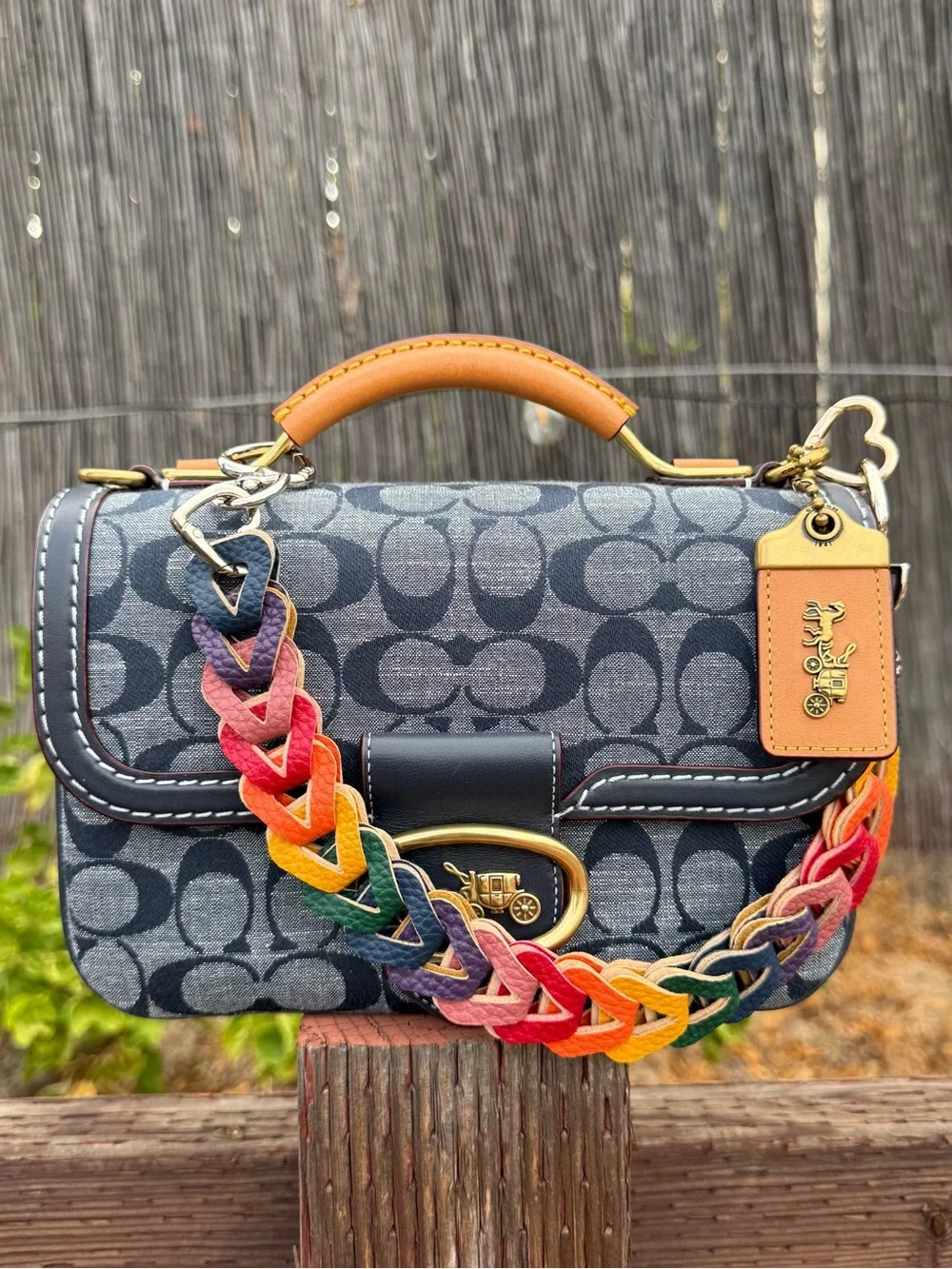Novelty Strap| Bag Strap| Pebbled Faux Leather Muted Rainbow Chain| Heart Shaped